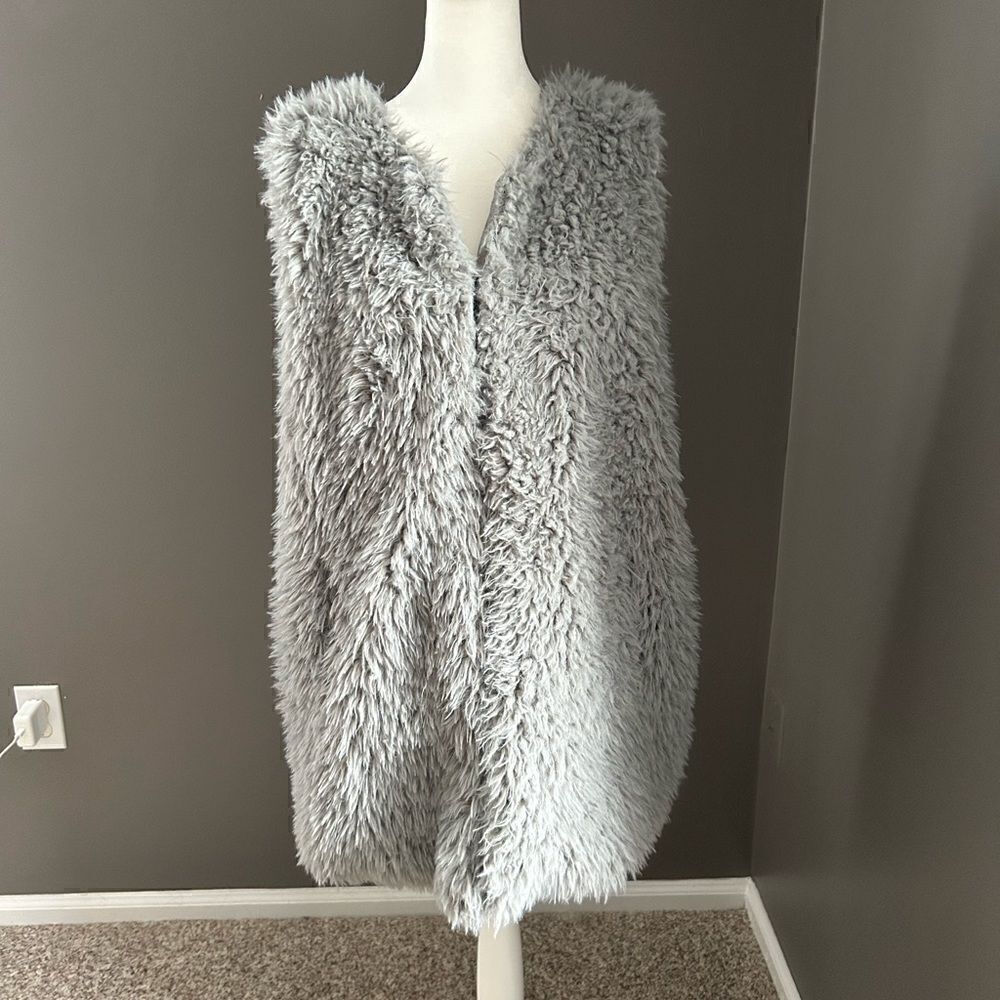 Jason Maxwell Outerwear Collection Womens Gray Faux Fur Cardigan Vest Size Large